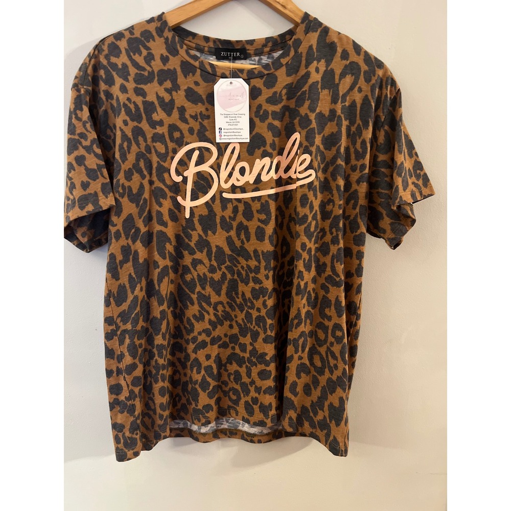 Zutter Blondie Graphic Tee Women Small Brown Leopard Print Short Sleeve NEW